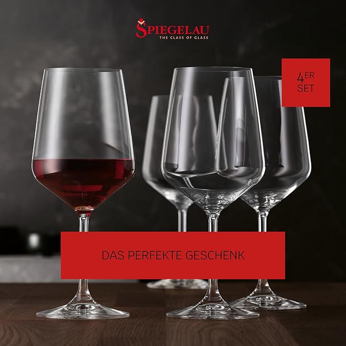 Spiegelau Style Red Wine Glasses, Set of 4, European-Made Lead-Free Crystal, Classic Stemmed, Dishwasher Safe, Professional Quality Red Wine Glass Gift Set, 22.2 oz