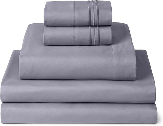 Mellanni Split King Sheets Set - 5 PC Iconic Collection Bedding - Hotel Luxury, Extra Soft, Cooling Bed Sheets - Wrinkle, Fade, Stain Resistant (Split King, Hazy Lilac)