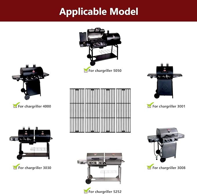 Grill Grates Replacement Parts, Grill Grates Replacement Cast Iron 19 3/4" x 27" for Chargriller Akorn 2121, 2123, 2222, 2828, 3001, 3030, 3725, 4000, 5050, 5252, 5650,9020