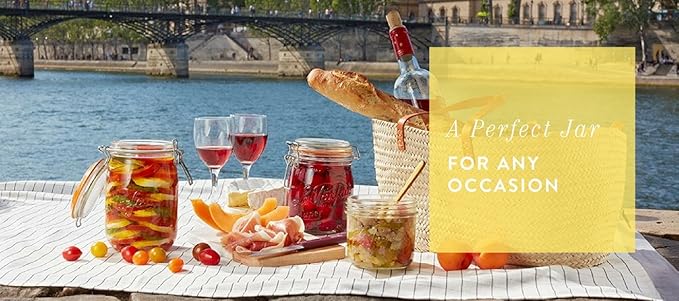 Le Parfait Super Jar, Canning Jars, 1.5L French Glass Canning Jar w/Round Body, Glass Jars w/Airtight Lid, Canning Jar Wide Mouth, Glass Jar w/Lid, Clear Jar, Clear Glass Jar (32oz/Quart & Half, 1 pk)
