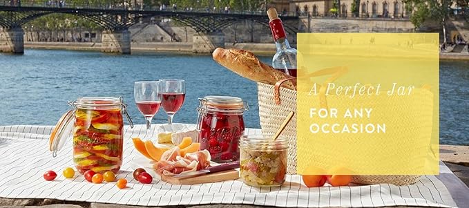 Le Parfait Super Jar, Canning Jars, 2L French Glass Canning Jar w/Round Body, Glass Jars w/Airtight Lid, Canning Jars Wide Mouth, Glass Jar With Lid, Clear Jar, Clear Glass Jars (64oz/2 Quarts, 3 pk)