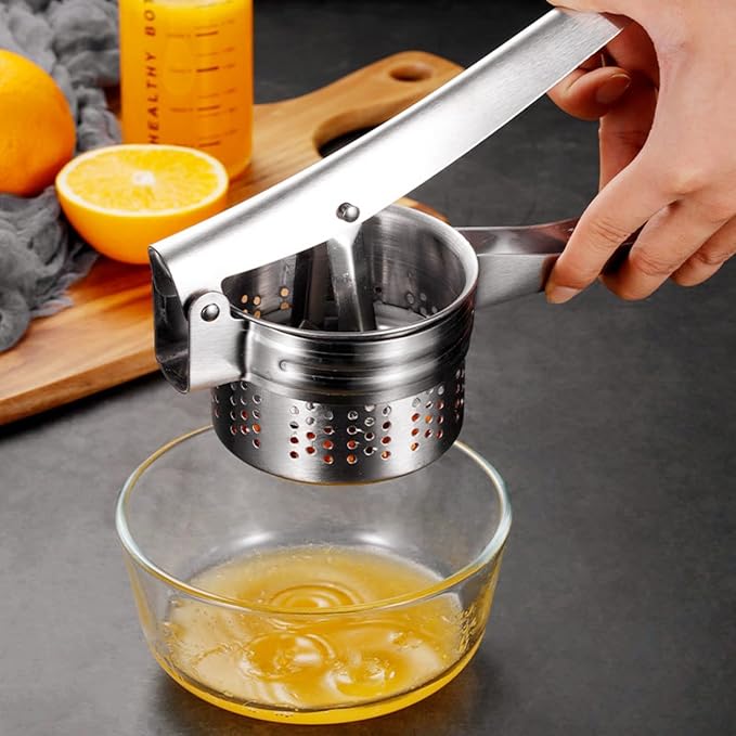 Stainless Steel Potato Ricer Masher,Multi Functional Potato Ricer Press for Pressing Potatoes, Fruits, Vegetables,Manual Masher Kitchen Tool,with 3 Removable and Interchangeable Discs (Bottom Hole)