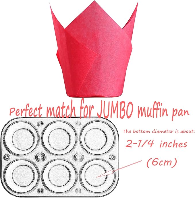 Red colour Large size Tulip Baking Cups 2-1/4"(Base diameter) x 4"(Wall height) Greaseproof paper baking cupcake Muffin liners, Case of 130 pcs