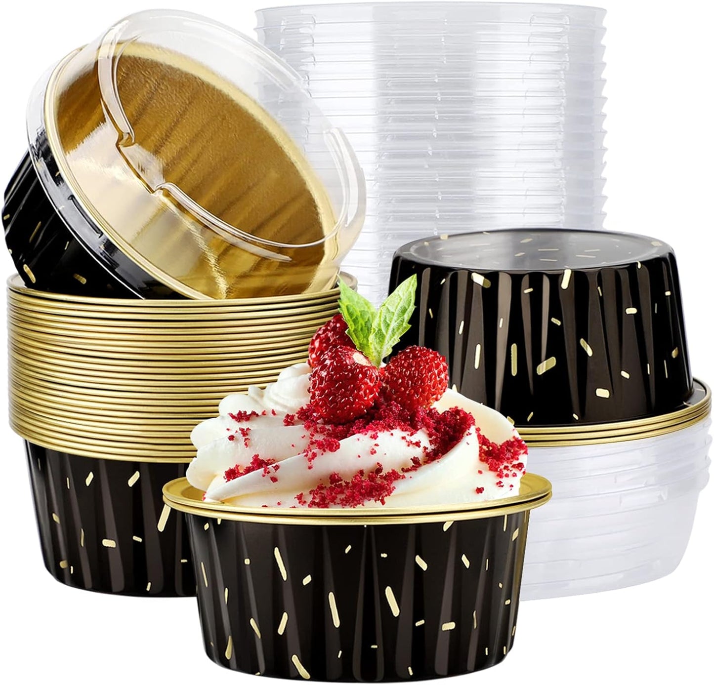 EUSOAR Disposable Aluminum Foil Cups, 30pcs 5oz Foil Ramekins Cupcake Baking Cups Containers Wrappers with Lids, Dessert Cups with Lids Mini Aluminum Cheesecake Pan Creme Brulee Ramekins