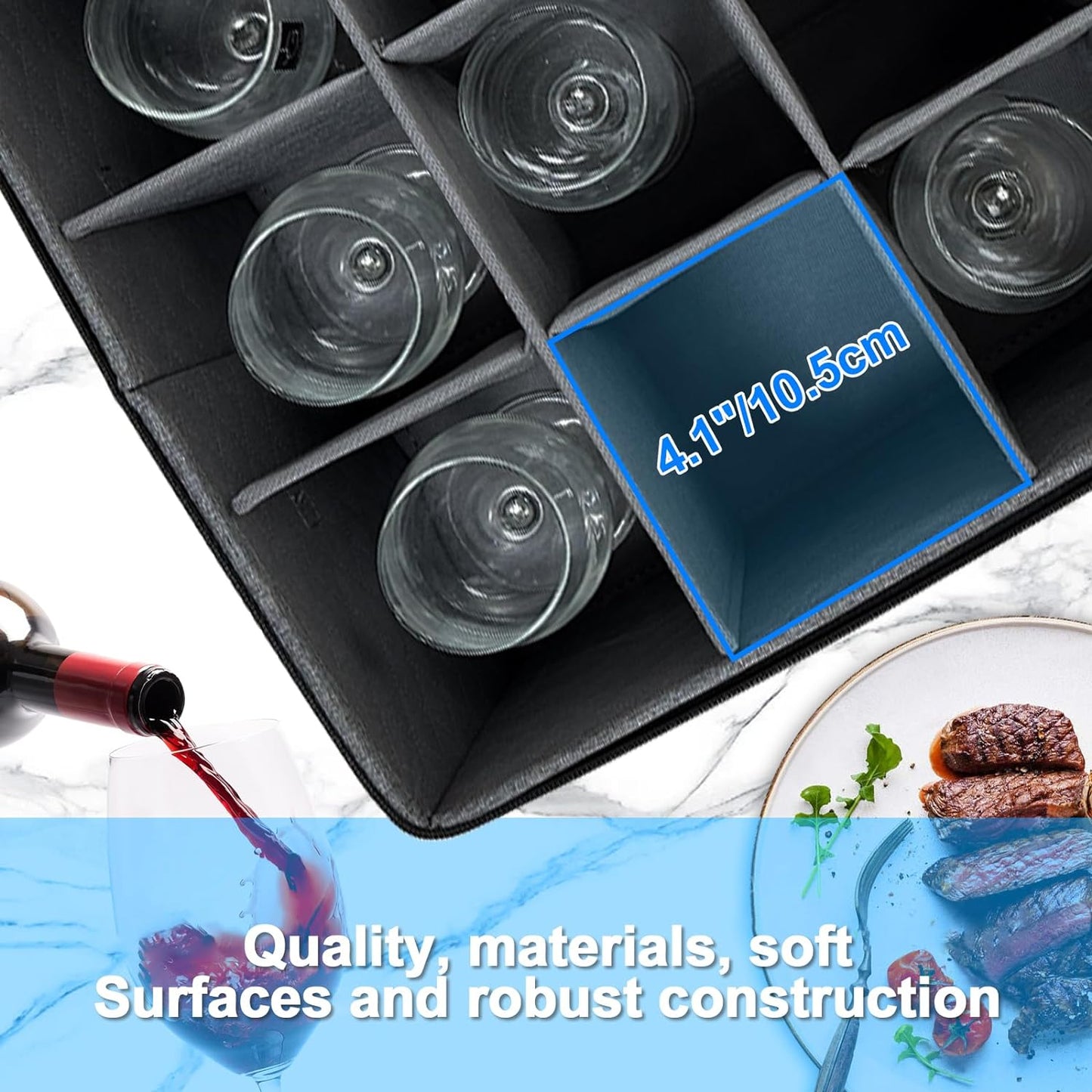 VERONLY Wine Glass Storage Box with Dividers for 12, Hard Shell Stemware Storage Container - Stackable Glassware Case with Handles and Label -Moving Storage for Crystal -Dark Gray