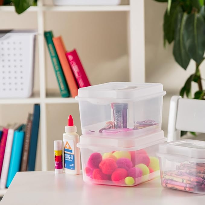 Sterilite 12-Pack FlipTop Stackable Square Small Storage Bin with Hinging Lid, Clear