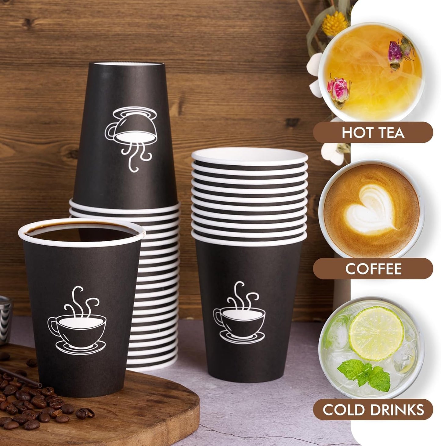 12 oz 210 Pack Paper Coffee Cups, Disposable Black Paper Cups for Hot Drinking, Water, Tea, Used for Cafes, Offices, and Events