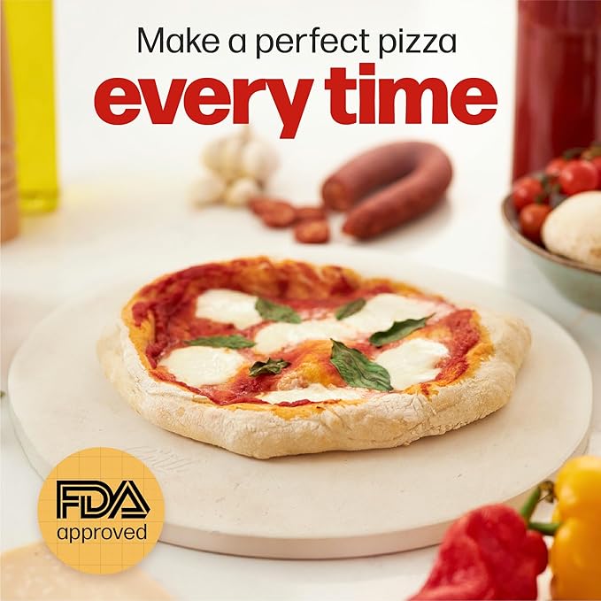 HANS GRILL PIZZA STONE | Circular Pizza Stone For Oven Baking & BBQ Grilling With Free Wooden Peel | Extra Large Round 15" Inches Diameter (38CM) Durable Cordierite Cooking Stone.