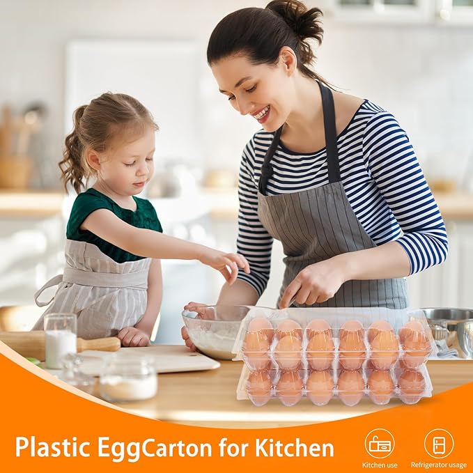 60 Pack Plastic Egg Cartons Cheap Bulk One Dozen Clear Empty Egg Cartons for Chicken Eggs, Reusable Egg Holders for Home Ranch Chicken Farm, Commercial Business Market Display, 2x6 Grids, Large