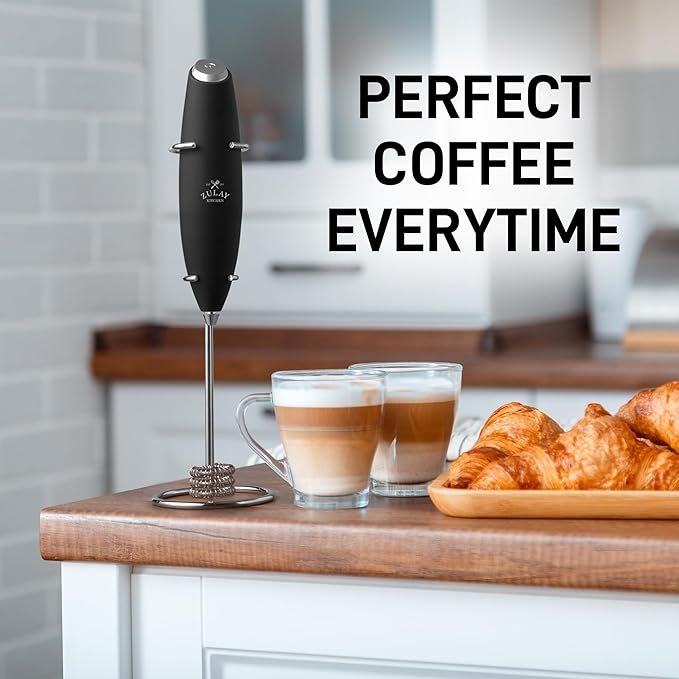 Zulay Kitchen Patented Tornado Triple Whisk Milk Frother with 2 Duracell Batteries – Handheld Foam Maker for Coffee, Lattes, Matcha & Hot Chocolate – Rich, Creamy Froth in Seconds