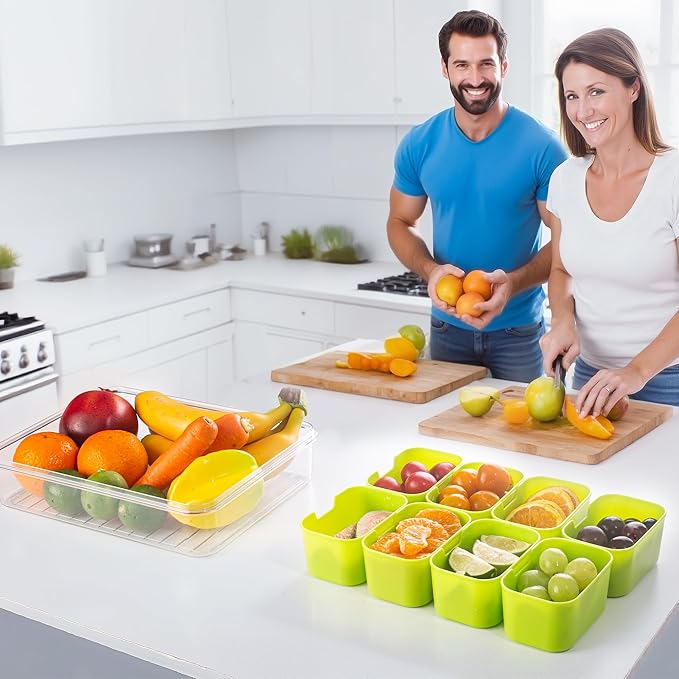 Divided Serving Tray with Lid and Handle - Snackle Box Charcuterie Container for Portable Snack Platters Organizer for Candy, Fruits, Nuts, Snacks - Perfect for Party, Entertaining, Green