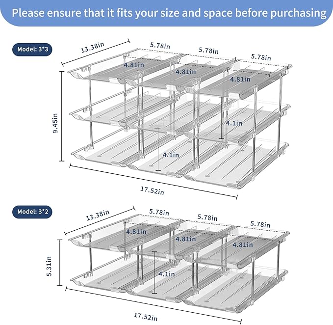 Can Organizer for Pantry Free Combination Can Dispenser,Clear 2 Pack 2 Tier Storage Rack for 48 Cans Suitable for Cabinet Pantry Fridge Countertop (3 * 2)