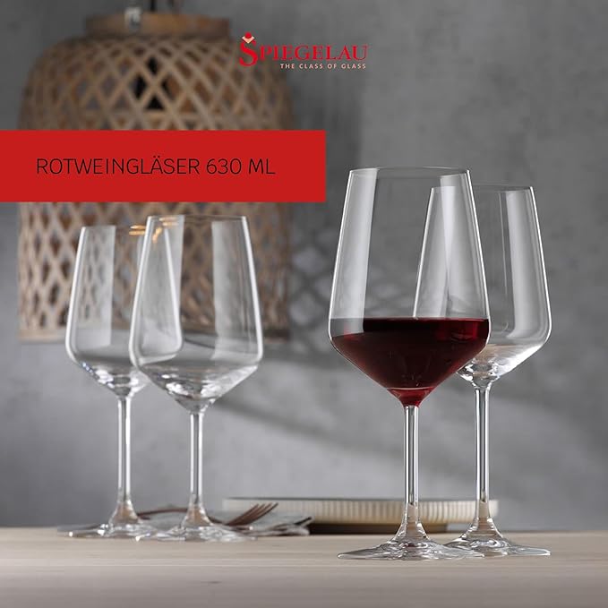 Spiegelau Style Red Wine Glasses, Set of 4, European-Made Lead-Free Crystal, Classic Stemmed, Dishwasher Safe, Professional Quality Red Wine Glass Gift Set, 22.2 oz