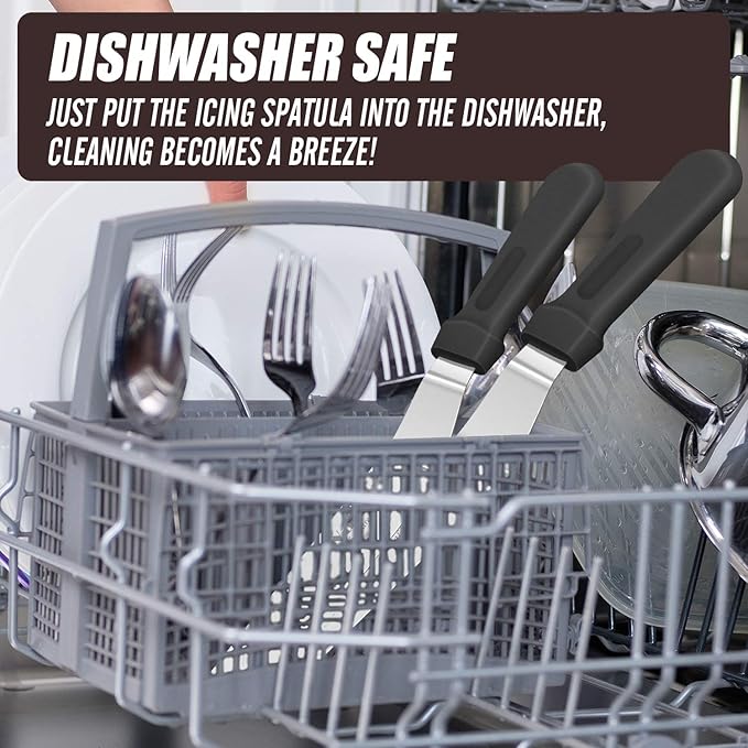 Walfos Icing Spatulas, Stainless Steel Cake Spatula with Sturdy and Durable Handle Cake Decorating Spatula Set of 2 - Multi purpose Use for Home, Kitchen or Bakery (6” & 8”)