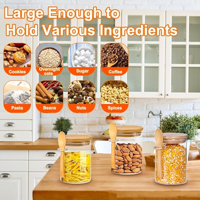 2-Pack 18.5oz Airtight Glass Meal Prep Containers with Lids – Overnight Oats Jars for Coffee, Nuts, Candy, Chia Seed Sugar & Pudding | Leakproof Borosilicate Glass Food Storage Jars