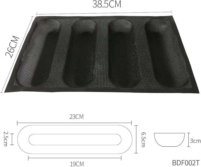 Bluedrop Silicone Bread Forms For Hot Dog Baking Molds Sandwich Making Sheet 4 Cavities 9 inches Loaf Eclair Mats