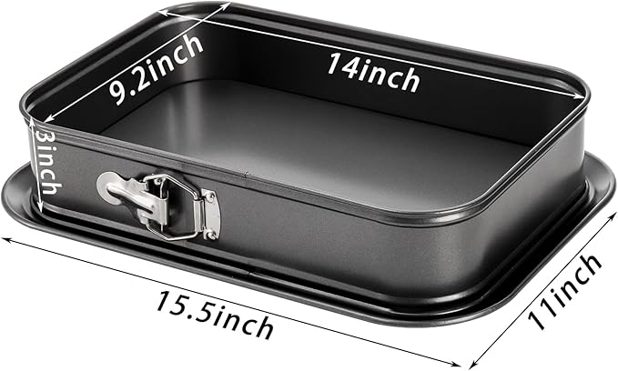 SOUJOY Springform Cake Pan, Non-stick Cheesecake Pan, 14 x 9 Inch Large Rectangle Cake Pan with Removable Bottom, Ice Cream Cake Bakeware, Black