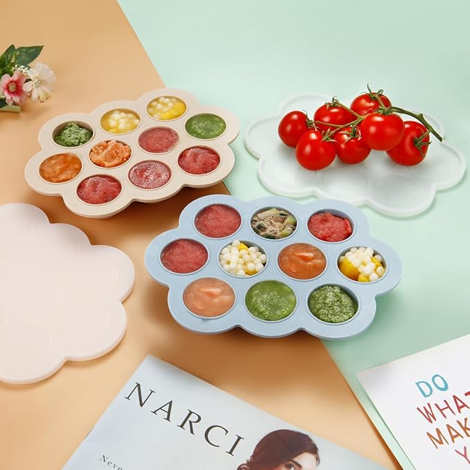 PandaEar 2 Pack Baby Food Freezer Tray with Lids, Silicone Baby Food Storage Container for Homemade Baby Food, Fruit, Purees and Breastmilk (Blue/Tan)