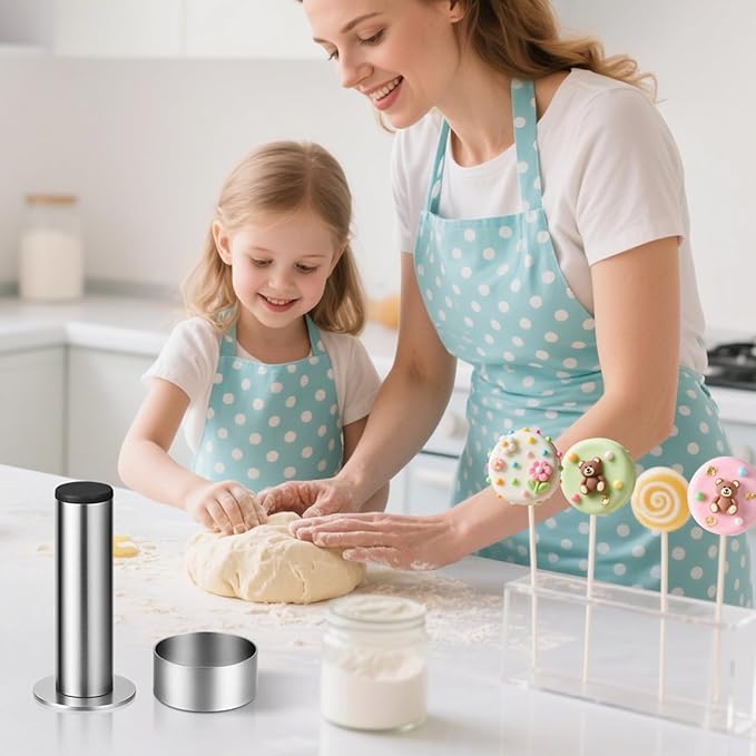 Juome Circle Cake Pop Mold Kit, Round Cake Pop Cutter and Pusher Cake Pop Maker with Sticks, Cake Pop Supplies Accessories, Baking Tools for Home Baking Desserts