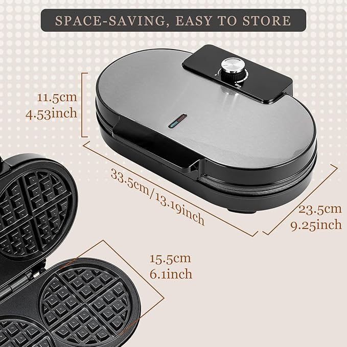 Double Waffle Maker 6 Inch, 1200W Belgian Waffle Maker for Breakfast and Snacks, Makes 2 Personalized Individual Keto Chaffles, Waffle Iron with Nonstick Plates, Temperature Knob, Black