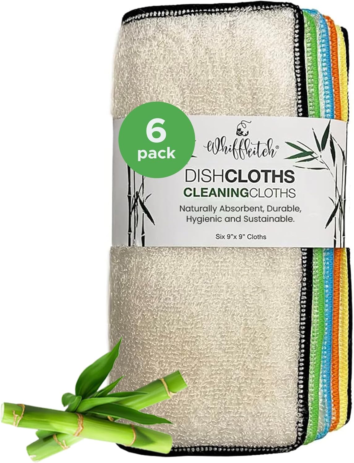 Whiffkitch Dishcloths & Towels for Kitchen – Drying, Absorbent, Washcloths, Durable, Non-Scratch, Multi-Surface Cleaning, 9x9 Inches Multi Color, 6 Pack