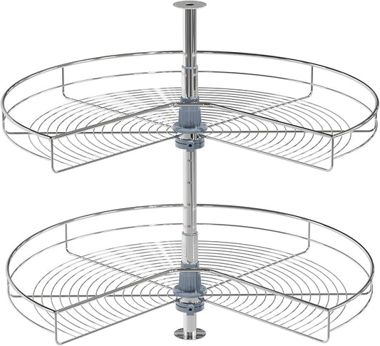 Dowell 32" Kidney Lazy Susan, 2 Shelves, Kitchen Base Corner Cabinet Organizer (Chrome 4001 270 32)
