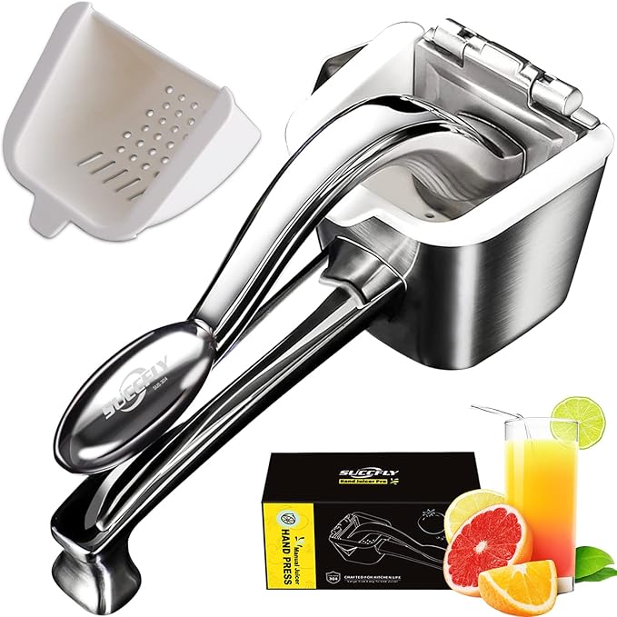 Lemon Squeezer - Stainless Steel Citrus Juicer, Heavy Duty Manual Juicer for Lemons, Limes, Oranges, Pomegranates (5 Year Warranty)