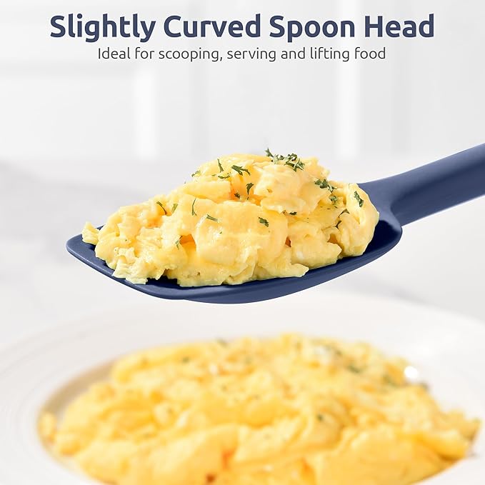 U-Taste Extra-Long 600ºF Heat Resistant Spatula Spoon: 14" Silicone Spoonula Cooking Utensils for Kitchen Use, Non-Stick Scoop Scraper with Soft Edge & Firm Core for Mixing, Serving (Midnight Blue)