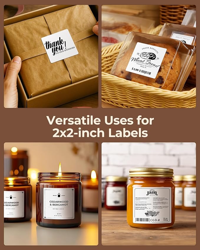 MUNBYN 2"x2" Square Thermal Labels, Compatible with Multiple Thermal Printers, Strong Adhesive, White Address Labels for Barcode, 750 Sheets/Roll