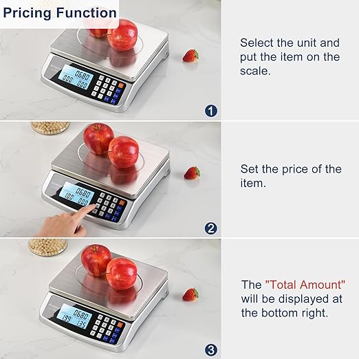 110lb Food Scale, Commercial Kitchen Scale with Price Computing, Plug-in Usable, 0.05oz/1g, 304 Stainless Steel, for Cooking, Vegetables, Farm, Industry, Counting. LC300