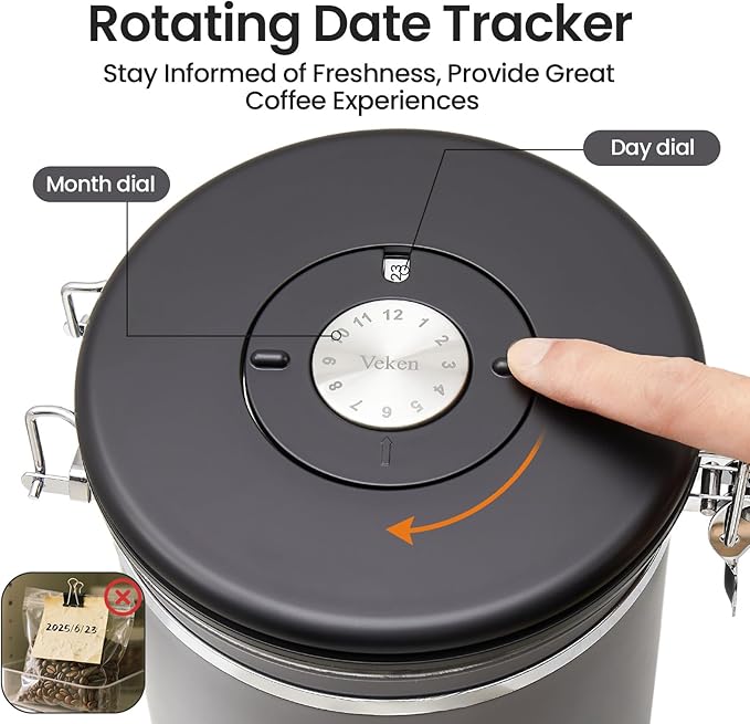 Veken Coffee Canister, 39OZ Large, Airtight Stainless Steel Food Storage Container for 2.2lbs Coffee Beans, Ground, Sugar, Tea, Flour, Rice, Cereal, Cookies Jars, Bar Accessories & Gifts, Gray