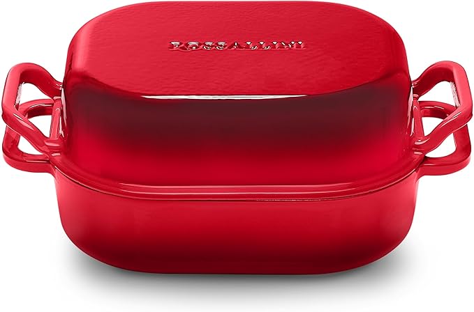 Signature Enameled Cast Iron Sourdough Bread Oven | Non-Stick with Tight Fitting Lid for Perfect Baking and Bread Making | 6QT Rectangle Oven With Lid [Red]