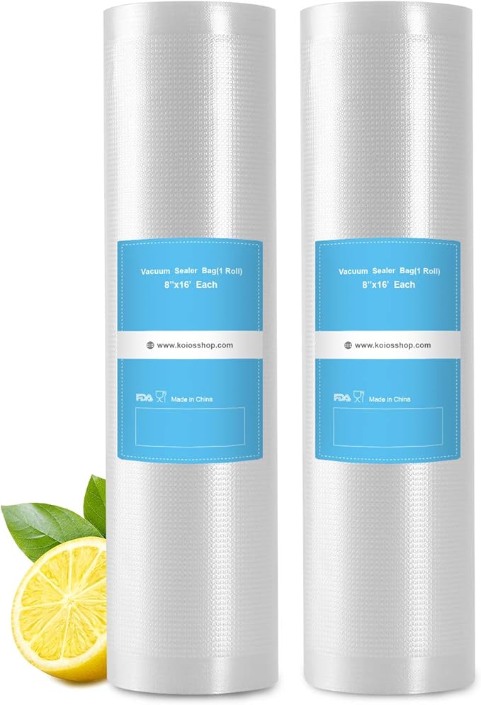 KOIOS Vacuum Sealer Bags for Food Vacuum Sealer Bags Rolls,8" x 16' Food Vacuum Rolls, Non-BPA Vacuum StorageBags for Food or Sous Vide, Seal a Meal, Heavy Duty (2 Rolls)