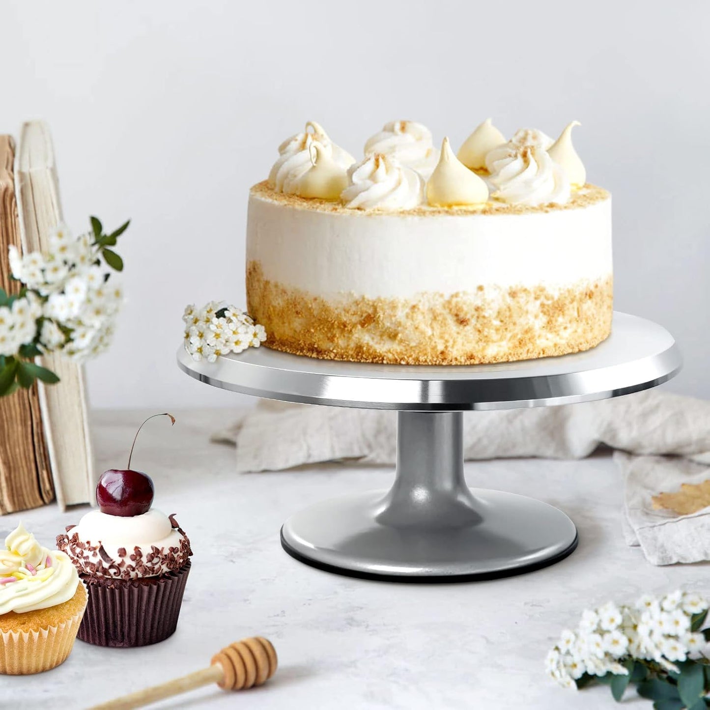 12'' Cake Stand, Cake Spinner Cake Decorating Supplies, Round Decorating Turntable Revolving Aluminum Table Holder Baking Display Tray Plate Tools Accessories for Birthday Wedding Party