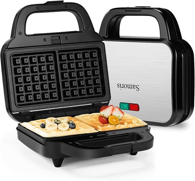 Samoris 3 in 1 Sandwich Maker Indoor Waffle Maker Irons with 6 Slice Non-Stick Removable Plates for Easy Cleanup,Perfect for Cooking Grilled Cheese,Tuna Melts,Burgers and Steaks,870W Black/Silver