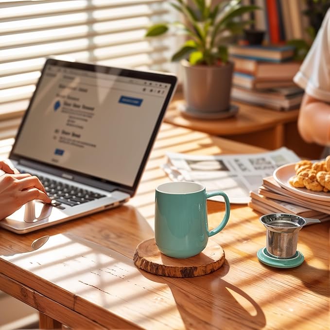 Sweese 20 OZ Porcelain Tea Mug with Infuser and Lid, Loose Leaf Tea Cup, Gifts for Tea Lover - Mint Green