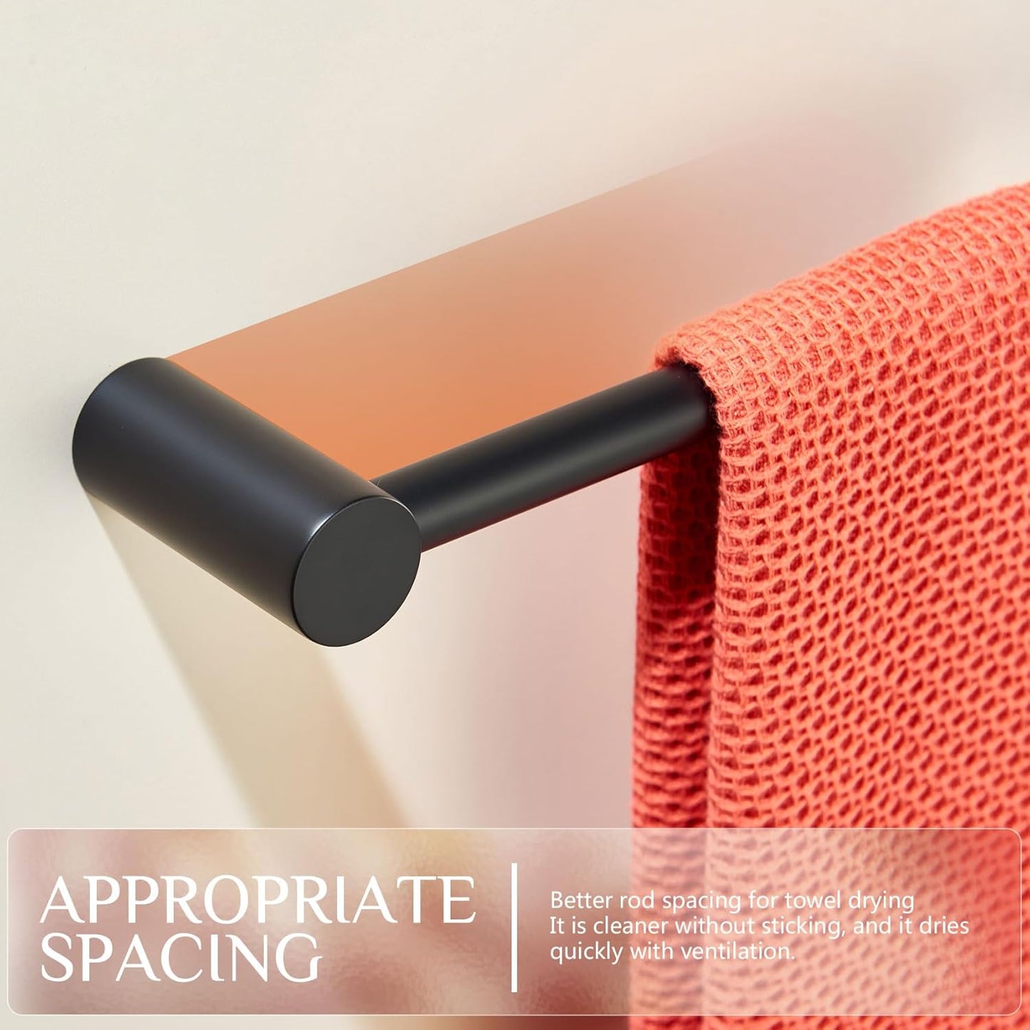 KOKOSIRI Towel Bar Black Bathroom Towel Rack Wall Mounted 24-Inch Single Rail for Lavatory Bathroom Hardware Accessory Stainless Steel, B4007BK-L24