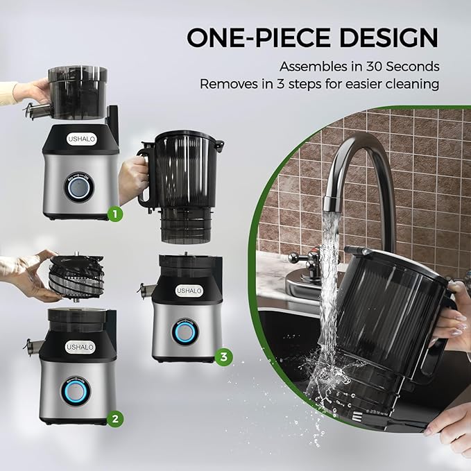 Cold Press Juicer, USHALO Juicer Machines with 5.5" Extra Large Feed Chute, 300W Slow Masticating Juicer for Whole Vegetables and Fruits, 99% High Juice Yield, Easy to Clean