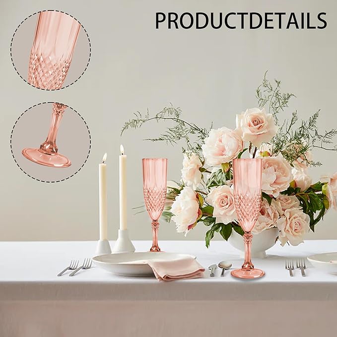 Plastic Champagne Flutes, 48PCS Rose Gold Plastic Wine Glasses Goblets Reusable Champagne Flute for Weddings, Bachelor Parties, Toasting, and Events(48,Rose Gold)