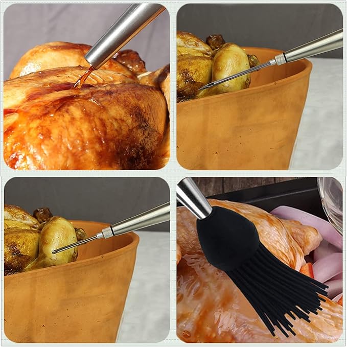 KAYCROWN Stainless Steel Turkey Baster Commercial Grade Quality Silicone Bulb Including 2 Marinade Injector Needles And Basting Brush