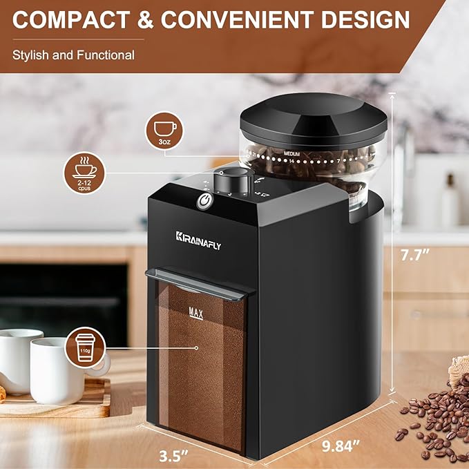 Electric Burr Coffee Grinder,Adjustable coffee grinder with 28 Precise Grind Setting for French Press, Drip Coffee and Espresso,12 Cups, Black
