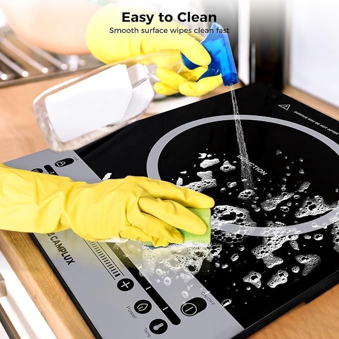 CAMPLUX Portable Induction Cooktop 1800W, 120V Single Burner Electric Cooktop with Kids Safety Lock, 7 Power & Temperature Levels Setting Induction Burner with Timer, Countertop or Built-in