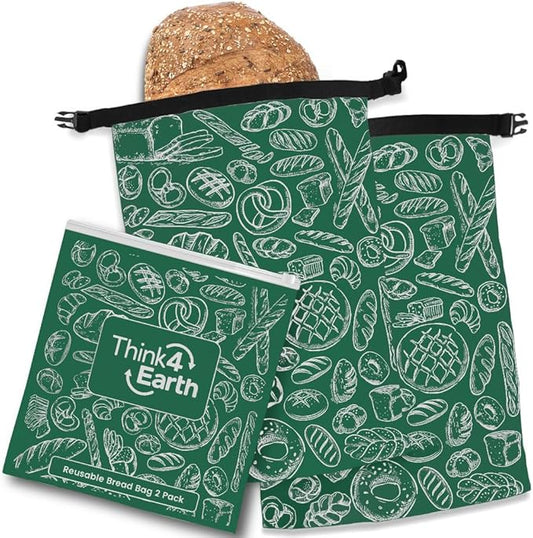 THINK4EARTH® Premium Brown Reusable Bread Bags for Homemade Bread – Durable & Washable (2 Pack)