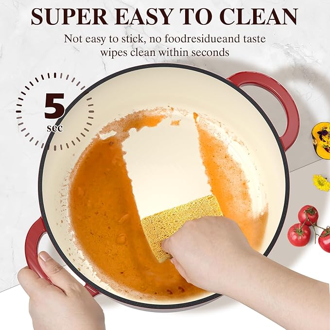 Enameled Cast Iron Dutch Oven - Umite Chef 5QT Pot with Lid & Cotton Potholders - Heavy-Duty Cookware for Bread Baking, Braising, Stews, Roasting(Read)