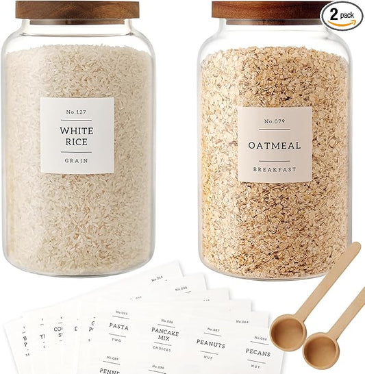 2 PCS Large Glass Jar with Airtight Lid, Glass Food Storage Jars for Tea,Spice,Cereal, Egg,Flour,Coffee and More(98 FL OZ/2800 ml)