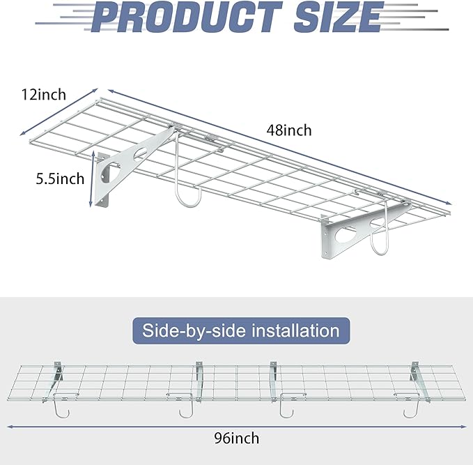 WALMANN 2-Pack Garage Wall Shelves, 1 x 4 ft/12 * 48 inch Wall Mounted Storage Shelves for Garage Heavy Duty Floating Shelving, Holds Up to 220 Lbs(White)