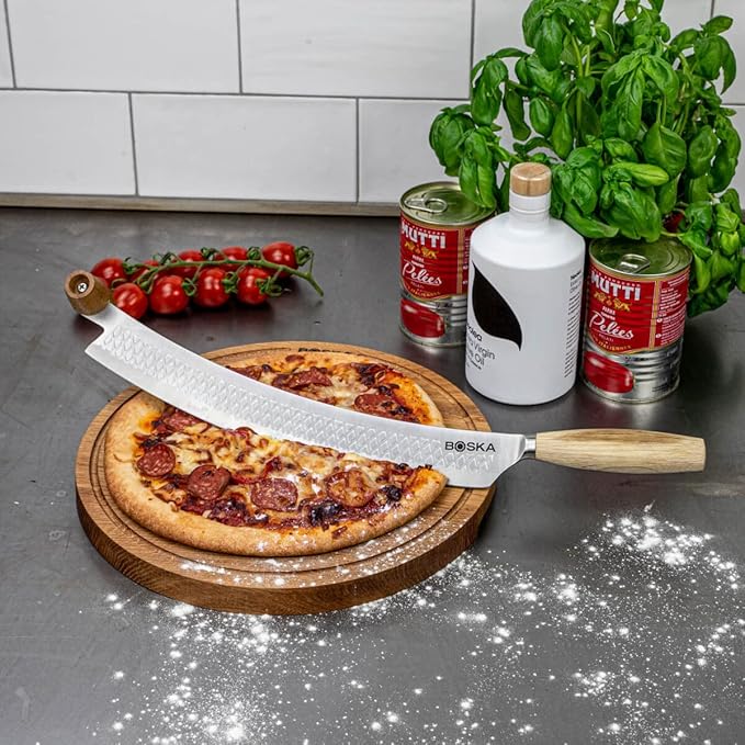 BOSKA Stainless Steel Cheese Knife - For All Types of Cheese Pizza - Multi-Functional Cheese Slicer - Handheld Slicer - Silver Non-Stick Oak Wood - Dishwasher Safe - For Kitchen Cooking