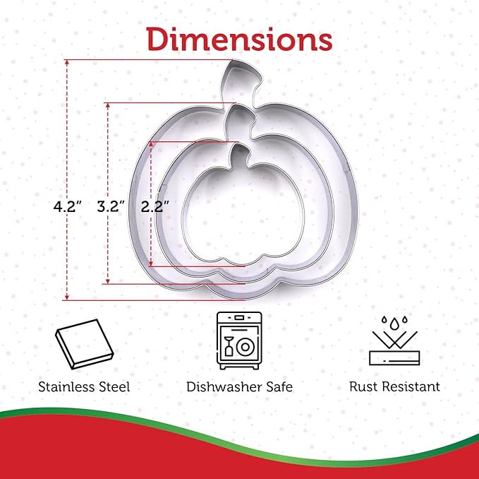 Pumpkin Cookie Cutter 3 Piece Set, Premium Food-Grade Stainless Steel, Dishwasher Safe