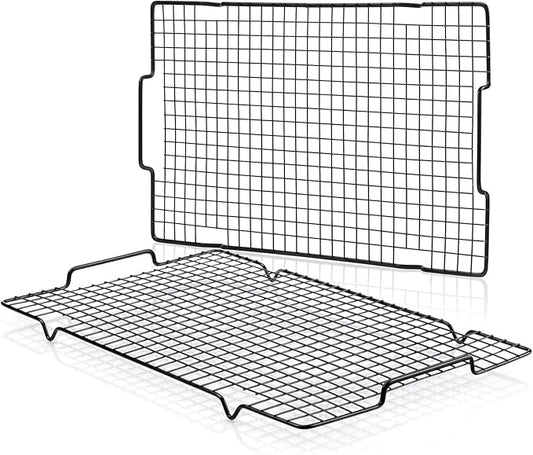 HULISEN Cooling Rack 2 Pack - 16" x 10", Nonstick Baking Rack with Handle fits Half Sheet Pan, Cookie Cooling Racks for Baking and Cooking, Wire Smoker Racks for Grilling, Oven Safe