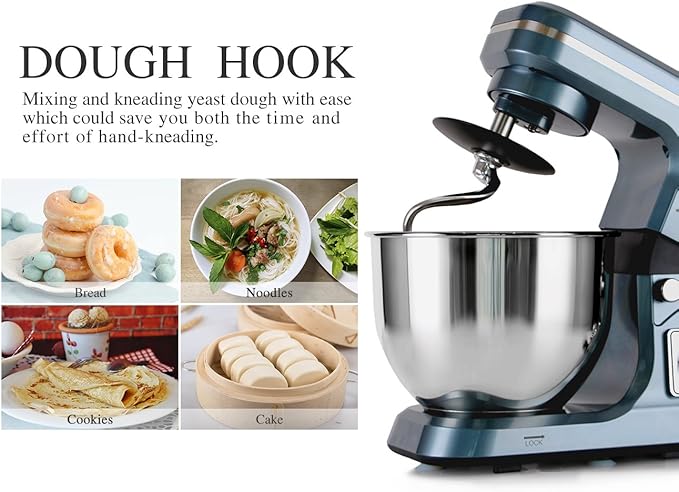 Stand Mixer,5.3-Qt & 500W & 6+P Speed MK36 Tilt-Head Kitchen Electric Food Mixers Home Baking Dough Machine with Accessories (Gray Blue)